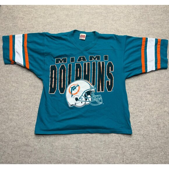 Team Rated Other - Vintage Miami Dolphins NFL T-shirt Team Rated Made in USA Oversized V-neck Slouc